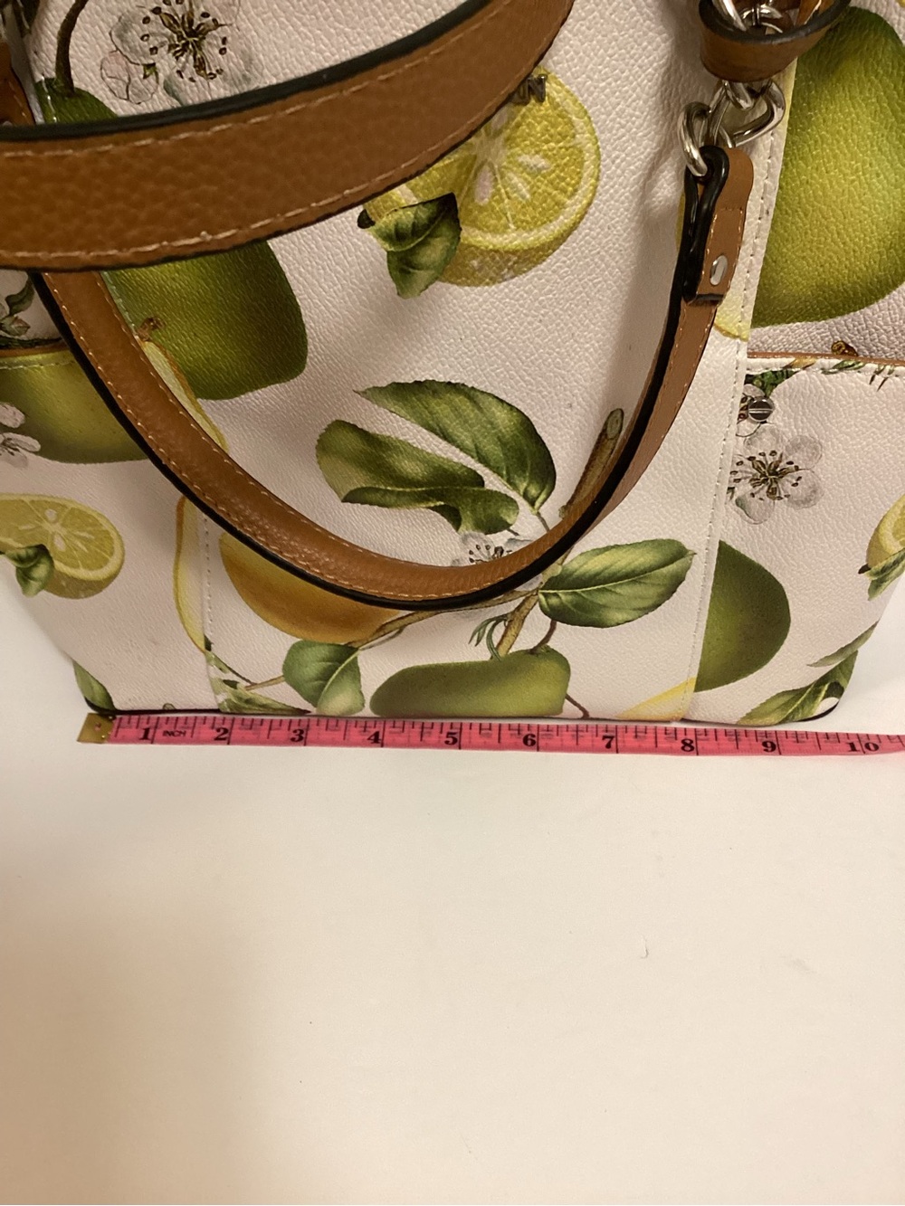 Dana Buchman Off-White Shoulder Bag with Green & Yellow Fruit Print - Picture 13 of 16